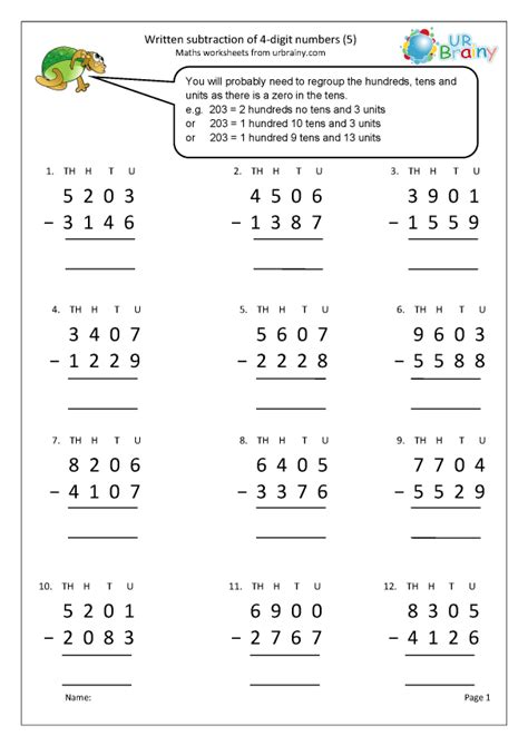 subtracting 4 digit numbers